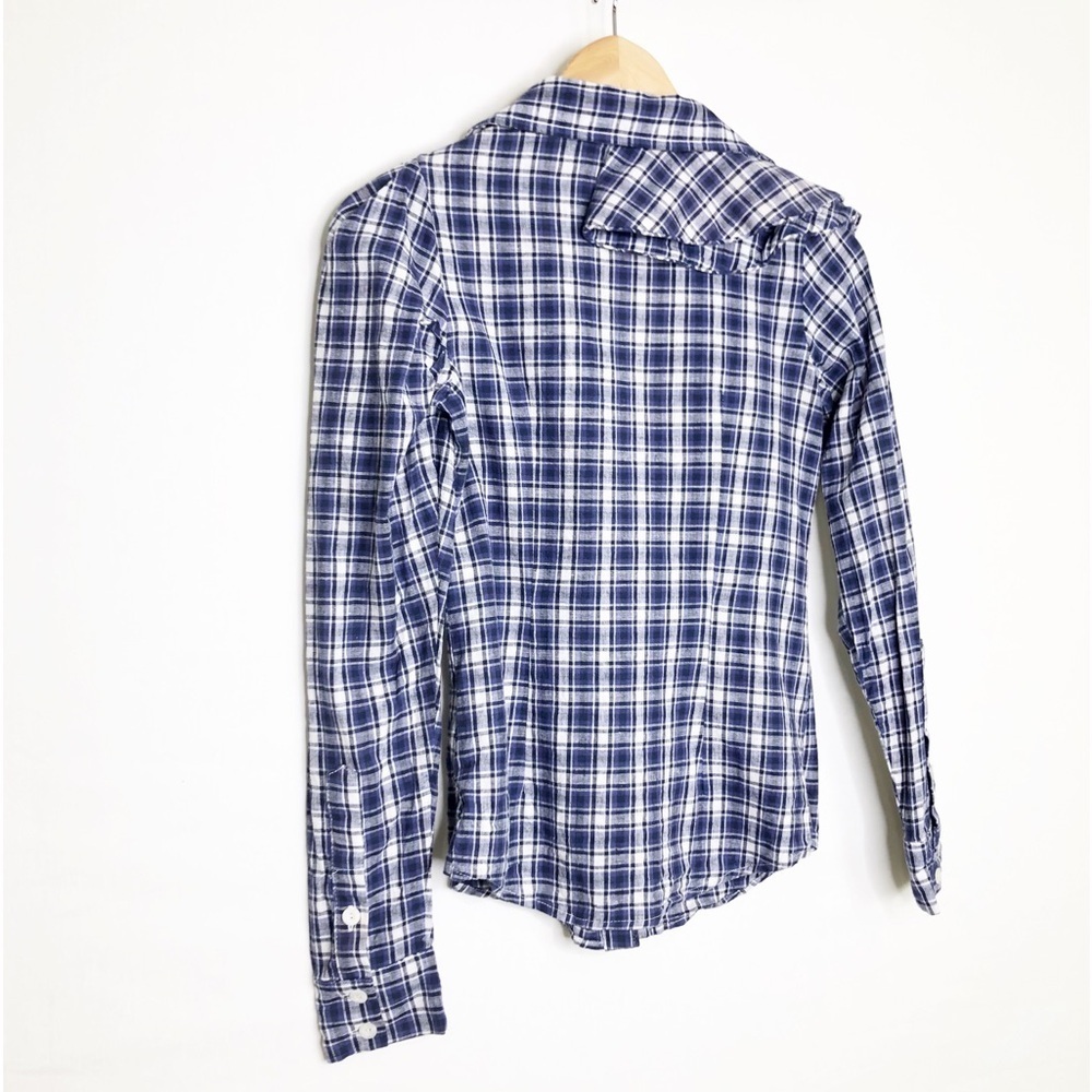 Johanna Ortiz Navy and White Plaid Button-Down Shirt - Picture 3 of 12
